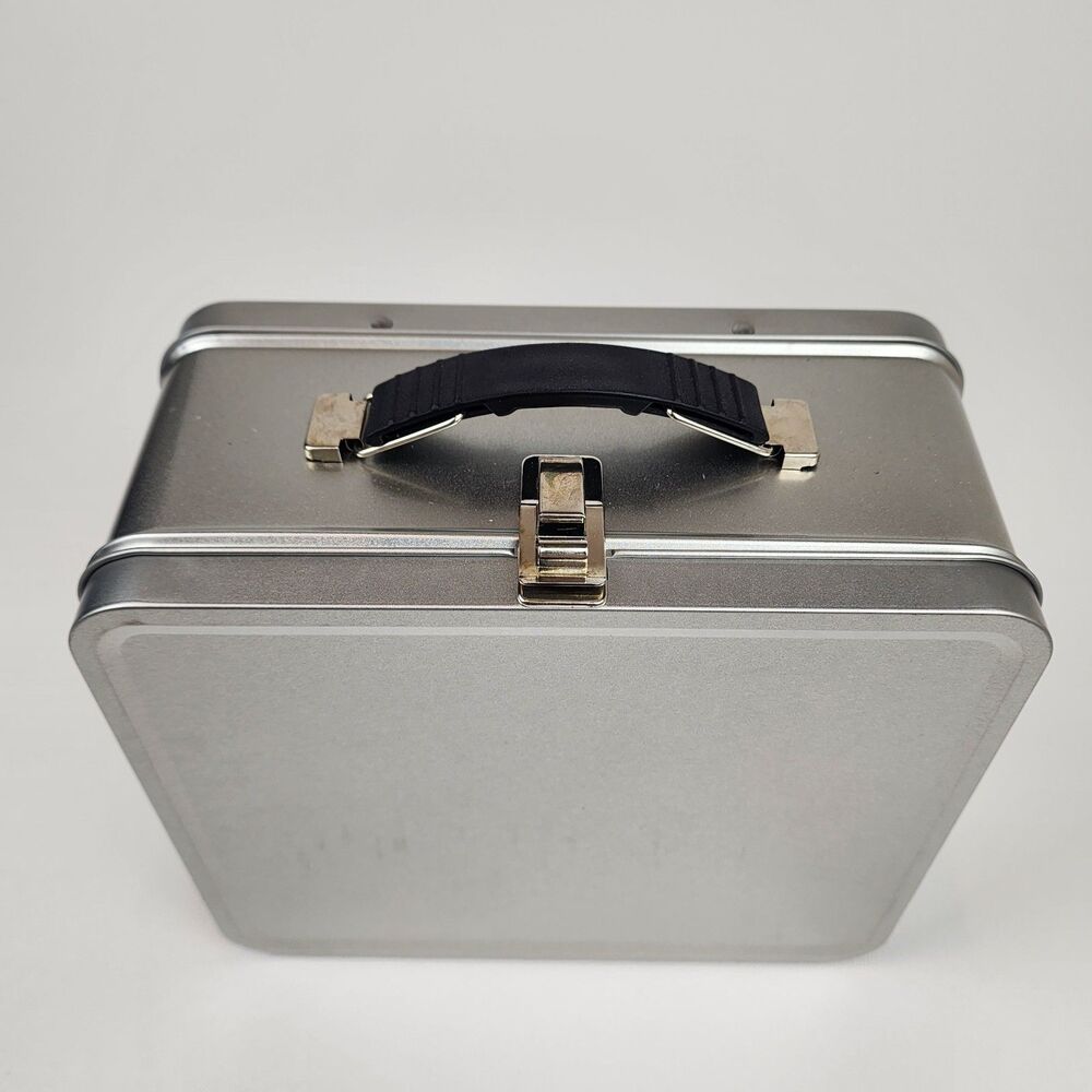 Metal Lunch Box Retro Tin Storage Case Vintage Style Silver 7.9 Inch - Picture 2 of 7